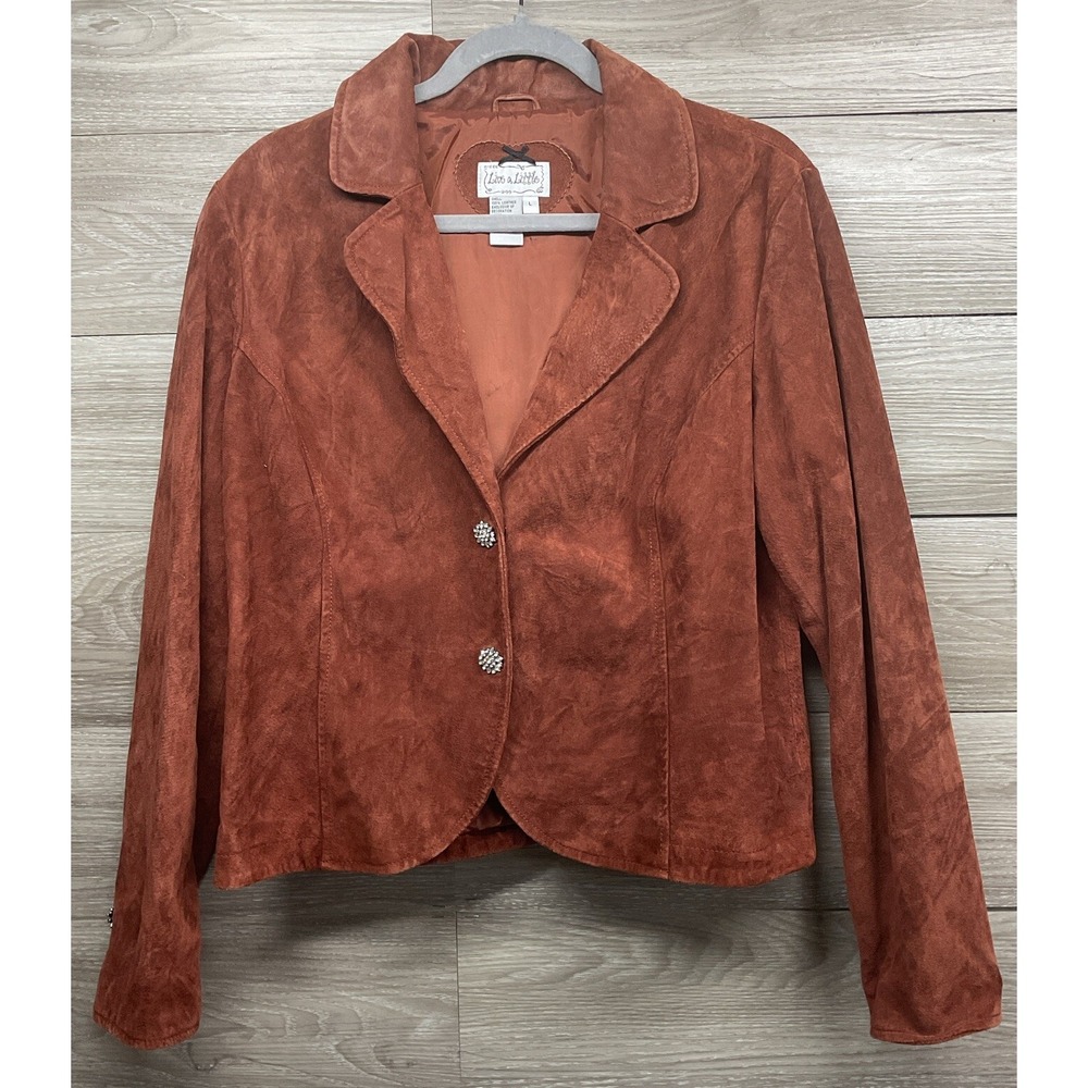 Live A Little 100% Leather Suede Blazer Jacket Brown Lined Womens Large